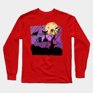 Scary Witch Cat Long Sleeve T-Shirt